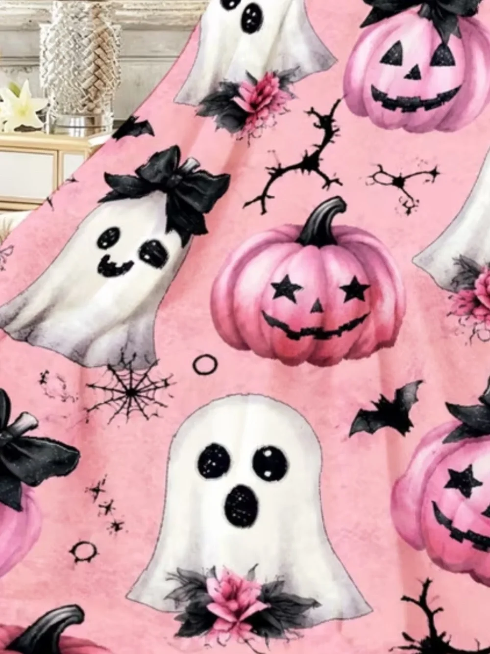 Pink Ghost & Pumpkin Halloween blanket